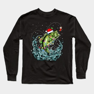 Bass Fishing Xmas Lighting Fisherman Fish Christmas Long Sleeve T-Shirt